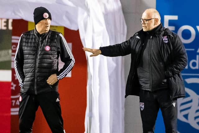 Hamilton Accies manager Brian Rice with his former boss, Ross County's John Hughes. Picture: SNS