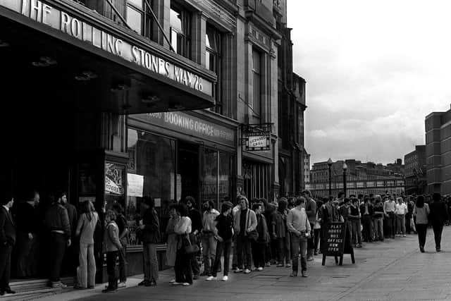 People queue for tickets to see the Rolling Stones at the Edinburgh Playhouse on May 28 1982, supported by a little known band called TV21 Pic: Norman Wilson