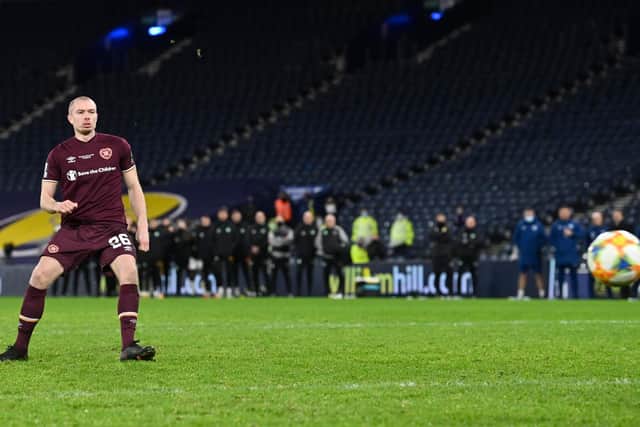 Hearts' Craig Wighton misses a penalty in the shoot out during the Scottish Cup final defeat to Celtic in 2020. (Photo by Rob Casey / SNS Group)