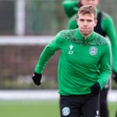 Hibs' latest signing Chris Cadden looks to hit the ground running as he tries to impress his new gaffer and team-mates in training. Photo by Mark Scates / SNS Group