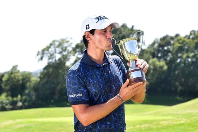 Matteo Manassero poses with Italian Challenge Open trophy after his win Golf Nazionale in Viterbo in July. Picture: Valerio Pennicino/Getty Images.