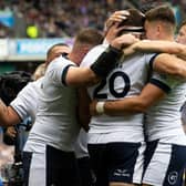 Scotland's Josh Bayliss scores the third try against the Italians.