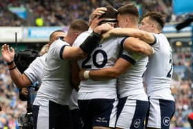 Scotland's Josh Bayliss scores the third try against the Italians.
