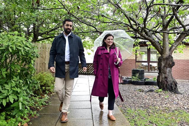 SNP Leader Humza Yousaf joins the party's candidate for the Rutherglen and Hamilton West by-election, Katy Loudon, on the campaign trail. Picture: John Devlin