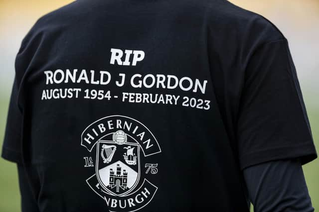 Hibs will pay tribute to Ron Gordon, the club's chairman who passed away last month, before the game against Rangers at Easter Road on Wednesday. (Photo by Roddy Scott / SNS Group)