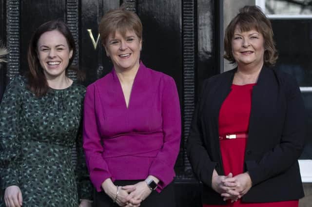 Kate Forbes (left) and Fiona Hyslop (right) with First Minister Nicola Sturgeon in February. Picture: Getty Images.