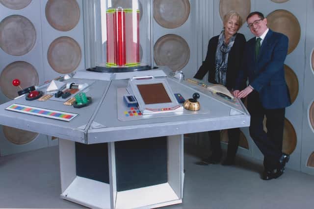 John Hughes pictured in the Tardis with Lalla Ward, who played Romana from 1979-81