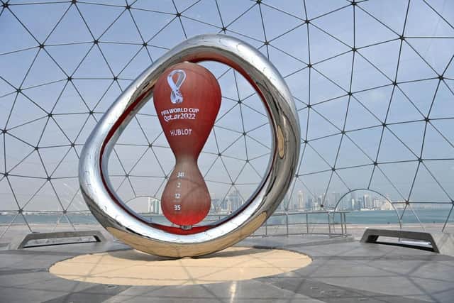 The Countdown clock for the FIFA Qatar World Cup 2022 on the Corniche in Doha, Qatar. (Photo by Shaun Botterill/Getty Images)