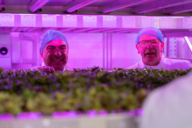SRUC senior lecturer Hadi Aliki (left) and Jim Fairlie MSP at the launch of the SRUC Vertical Farming Innovation Centre.