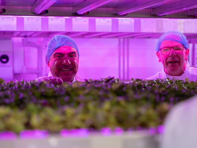 SRUC senior lecturer Hadi Aliki (left) and Jim Fairlie MSP at the launch of the SRUC Vertical Farming Innovation Centre.