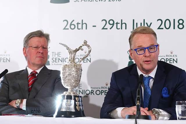 Martin Slumbers, The R&A's CEO, and DP World Tour chief executive Martin Slumbers pictured together in St Andrews at an announcement of the venue for the 2018 Senior Open Championship. Picture: Mark Runnacles/Getty Images.