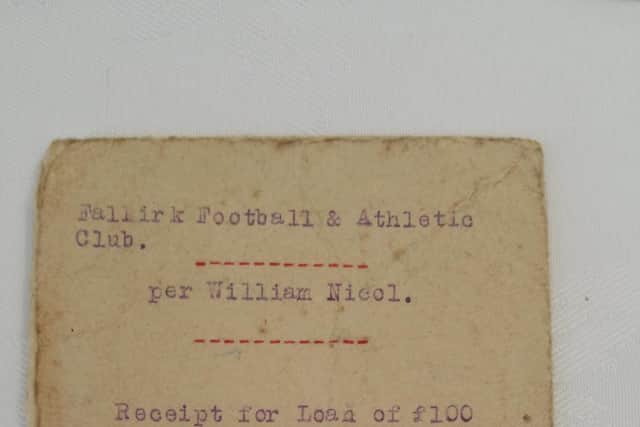 Receipt from Falkirk FC for a loan of £100 towards the fund to buy Syd Puddefoot, the world record transfer in 1922.
Discovered in August 2018