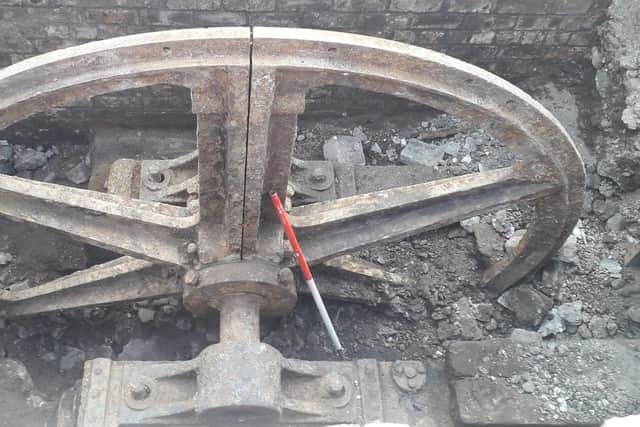 Archaeologists are examining the wheel which was unearthed this week. Picture: ACamerumer @aljaroo1874