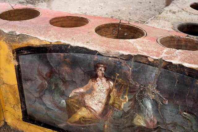 A fresco bearing an image of a Nereid nymph riding a seahorse and gladiators in combat had been unearthed previously at the site