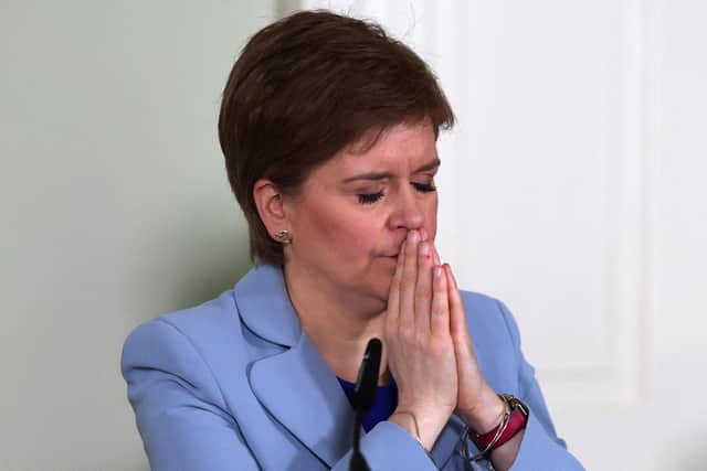 Scotland's First Minister Nicola Sturgeon speaks at a news conference on a proposed second referendum on Scottish independence at Bute House