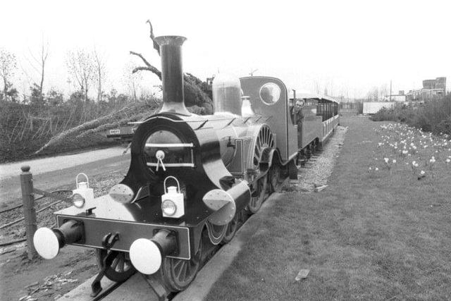A train pulled by a steam engine took visitors around the Glasgow Garden Festival in April 1988