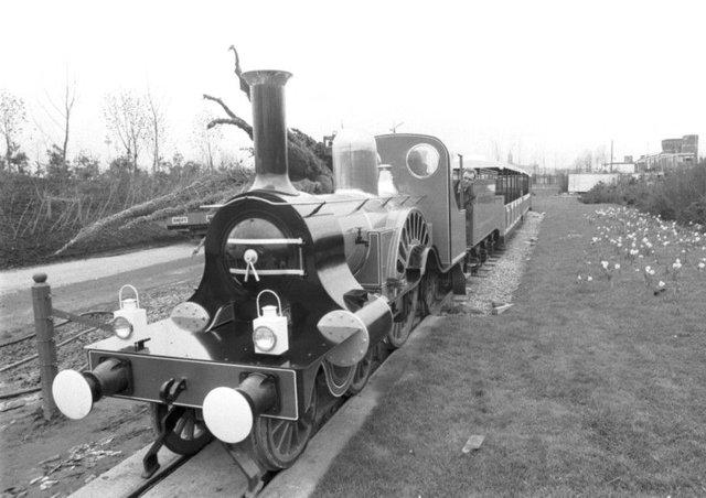 A train pulled by a steam engine took visitors around the Glasgow Garden Festival in April 1988