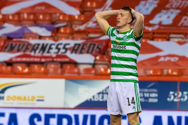 Celtic midfielder David Turnbull reacts to a missed opportunity in the match against Aberdeen. Picture: SNS