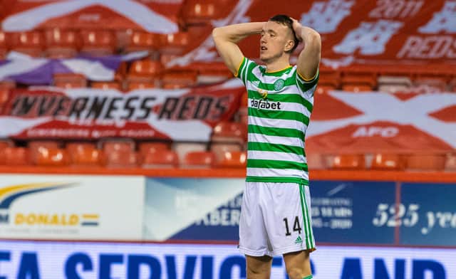 Celtic midfielder David Turnbull reacts to a missed opportunity in the match against Aberdeen. Picture: SNS