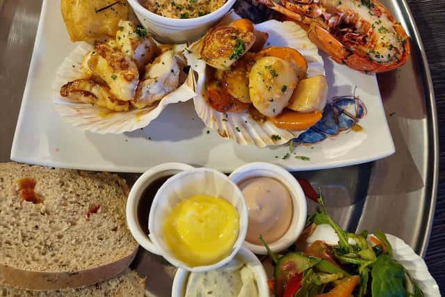 Fresh seafood at the dog-friendly Murray Arms hotel and seafood restaurant in St Margaret's Hope, Orkney. Pic: R Erskine.
