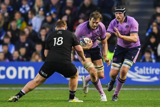 Scotland's Richie Gray, centre, has been cited for an incident in the New Zealand game. (Photo by Ross MacDonald / SNS Group)