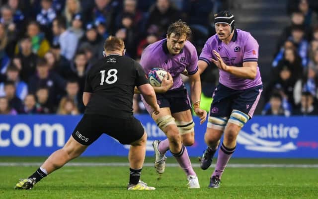 Scotland's Richie Gray, centre, has been cited for an incident in the New Zealand game. (Photo by Ross MacDonald / SNS Group)