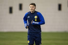 Hearts youngster Aidan Denholm during a Scotland Under-21 training session at Oriam this week. (Photo by Paul Devlin / SNS Group)