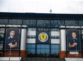 The Saltire is lowered to half mast at Hampden Park following the death of Queen Elizabeth II.  (Photo by Craig Williamson / SNS Group)