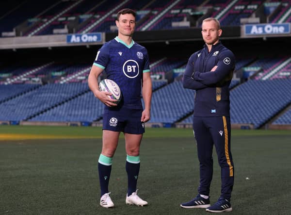 Lee Jones (left), who is competing in his fourth Commonwealth Games in Birmingham, alongside Scotland Sevens head coach Ciaran Beattie. (Photo by Craig Williamson / SNS Group)