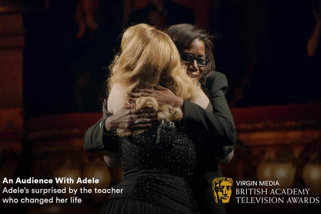 The emotional reunion of singer Adele with a former teacher is among the 'Must See Moment' nominations for the public vote at this year's Bafta TV Awards. (Image courtesy of Bafta)