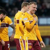 Dean Cornelius celebrates his opening goal in Motherwell's 2-0 win over St Johnstone at Fir Park (Photo by Craig Foy / SNS Group)