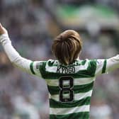 Celtic striker Kyogo Furuhashi celebrates scoring against Rangers earlier this month, with his destructive derby form of late driving up his profile but causing no concerns over the potential transfer interest that could bring for his manager Ange Postecoglou.(Photo by Craig Foy / SNS Group)