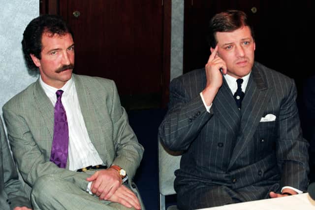 April 1991: Graeme Souness (left) looks distinctly ill-at-ease as Rangers chairman David Murray tells a packed press conference that the manager is to leave immediately for Liverpool