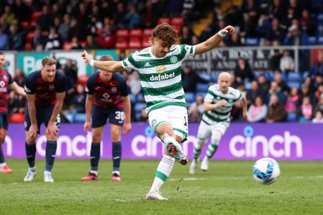 Celtic winger Jota's penalty conversion was his second in as games, both awards coming at crucial junctures in tight games. (Photo by Craig Williamson / SNS Group)