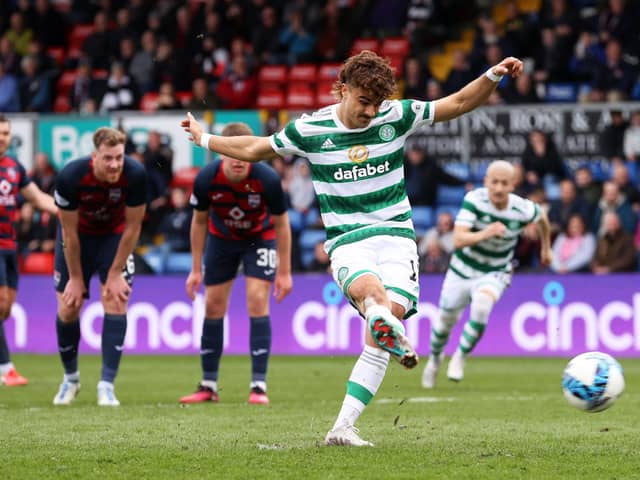 Celtic winger Jota's penalty conversion was his second in as games, both awards coming at crucial junctures in tight games. (Photo by Craig Williamson / SNS Group)