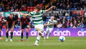 Celtic winger Jota's penalty conversion was his second in as games, both awards coming at crucial junctures in tight games. (Photo by Craig Williamson / SNS Group)