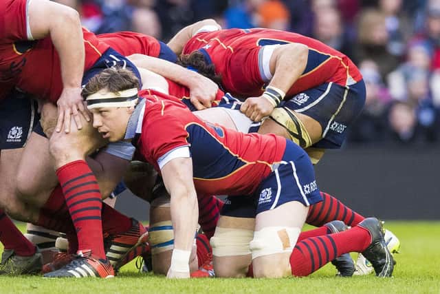 Hamish Watson in action for Scotland during his debut against Italy in the 2015 Six Nations. Picture: Craig Watson/SNS