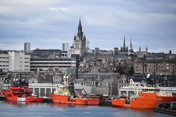 Oil support vessels in Aberdeen Harbour from onboard a Northlink Ferry