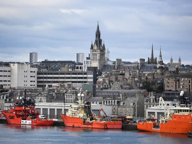 Oil support vessels in Aberdeen Harbour from onboard a Northlink Ferry