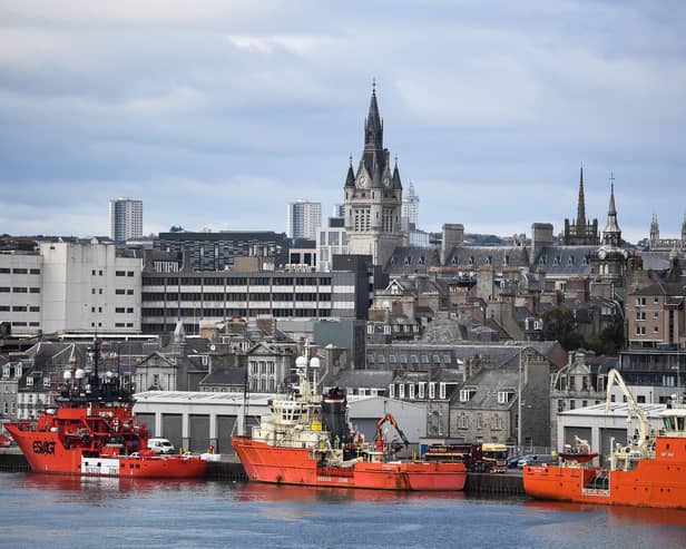 Oil support vessels in Aberdeen Harbour from onboard a Northlink Ferry