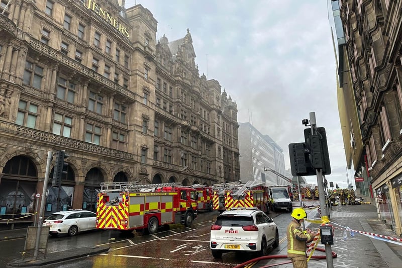 Dozens of firefighters are tackling a blaze at the Jenners building in Edinburgh.