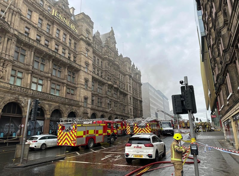 Dozens of firefighters are tackling a blaze at the Jenners building in Edinburgh.