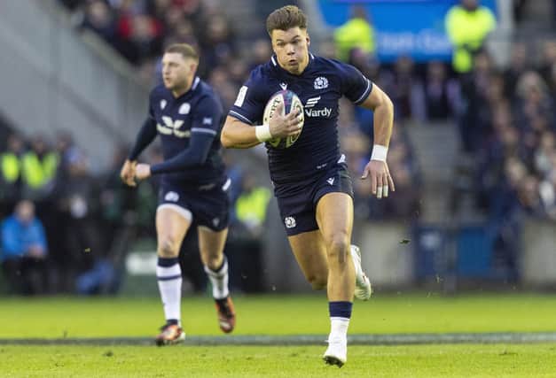 Glasgow and Scotland's Huw Jones in action during the Calcutta Cup win over England at Scottish Gas Murrayfield Stadium. (Photo by Ross MacDonald / SNS Group)