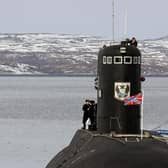 A submarine at a base in the town of Severomorsk, near Murmansk, on Russia's north coast (Picture: Alexander Nemenov/AFP via Getty Images)