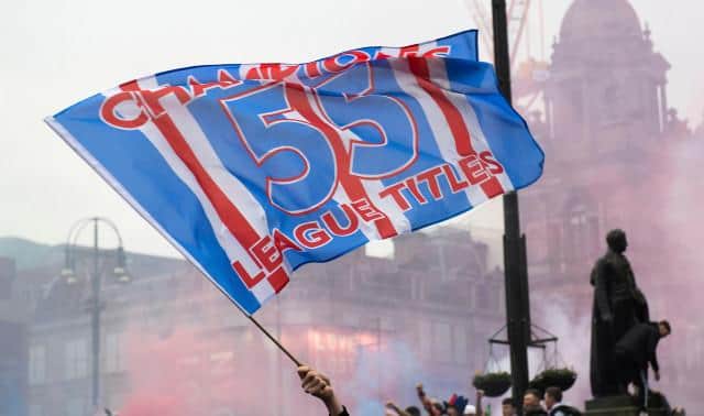 Rangers fans gathered at George Square after being crowned champions on March 07, 2021, in Glasgow, Scotland. (Photo by Craig Foy / SNS Group)