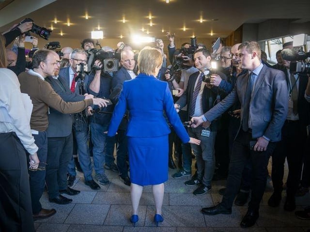 Nicola Sturgeon addressing members of the Scottish press