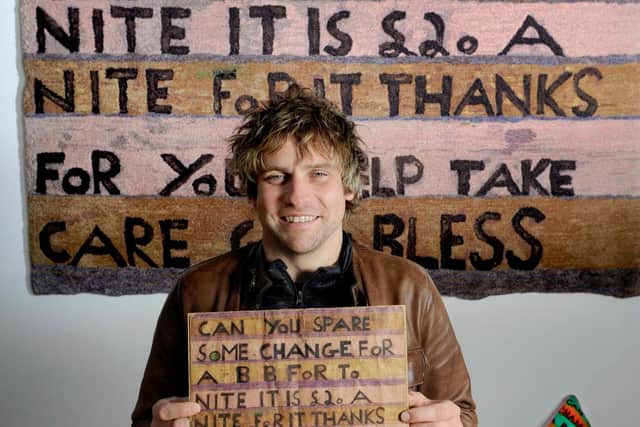 Harman's creation was inspired by sign written on a discarded pizza box.
(Pic: Colin Hattersley)