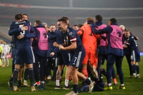 John McGinn celebrates Scotland's win over Serbia in the Euro 2020 play-off final in Belgrade. Picture: Srdjan Stevanovic/Getty Images