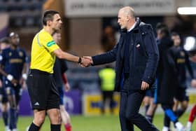 Rangers manager Philippe Clement shakes Kevin Clancy's hand and says he wants to have a good rapport with officials.