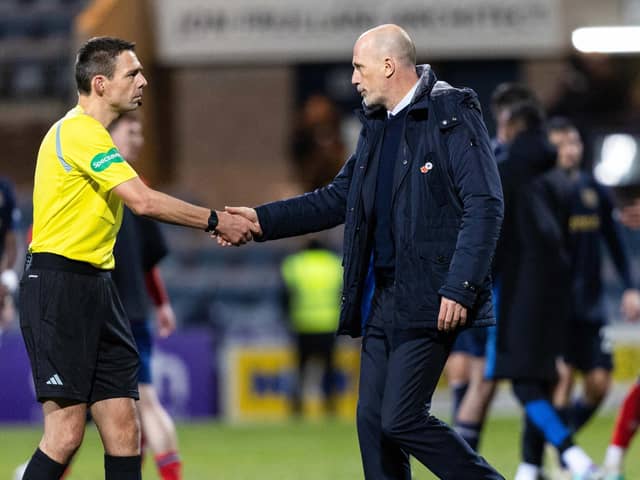 Rangers manager Philippe Clement shakes Kevin Clancy's hand and says he wants to have a good rapport with officials.